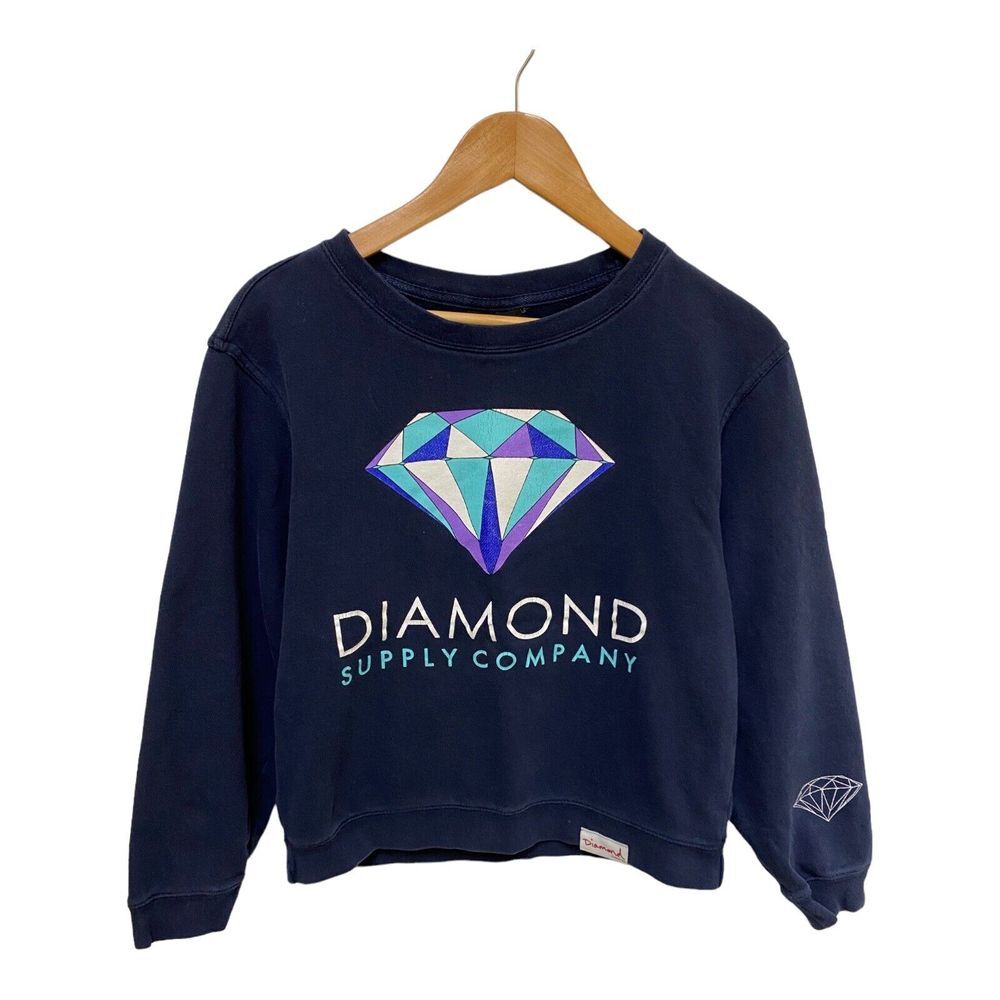 Diamond Supply Company Women's Long Sleeve Designer Sweater Blue Size Small‎